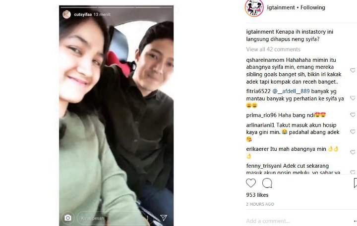 Cut Syifa Mendadak Hapus InstaStory Bareng Sang Kakak
