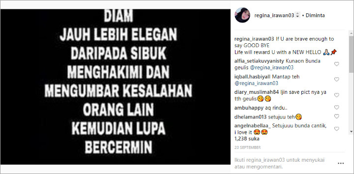 Regina Isyaratkan Perpisahan dengan Charly?