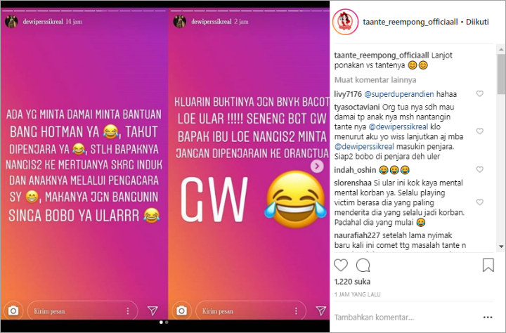 Orangtua Rosa Meldianti Nangis Minta Damai, Dewi Persik Tanggapi Sinis