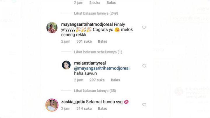 Maia Balas Komentar Mayangsari