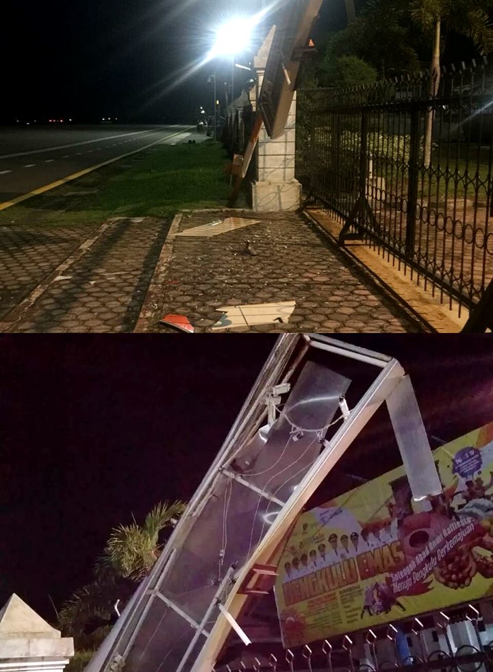 Tiang yang Ditabrak Pesawat Lion Air Rusak Parah
