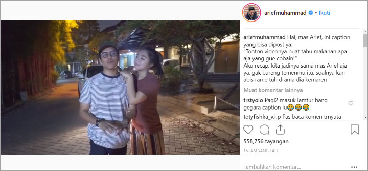 Gara-Gara Caption, YouTuber Arief Muhammad \'Ditegur\' Tasya Kamila dan Masuk Lambe Turah