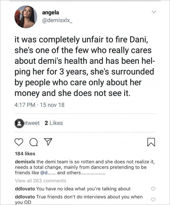 Tanggapan Demi tentang pemecatan Dani Vitale