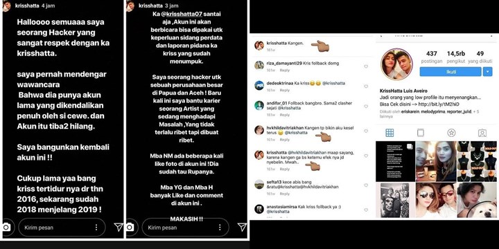 Akun Instagram Lawas Kriss Hatta Kembali