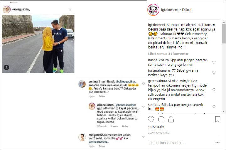 Foto Mesra Bareng Suami Tuai Sindiran Netter, Okie Agustina Beri Jawaban Menohok