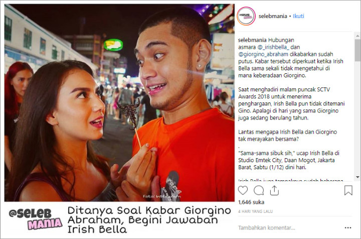 Irish Bella Irit Bicara Soal Isu Putus dari Giorgino, Netter Kembali Seret Nama Ammar Zoni
