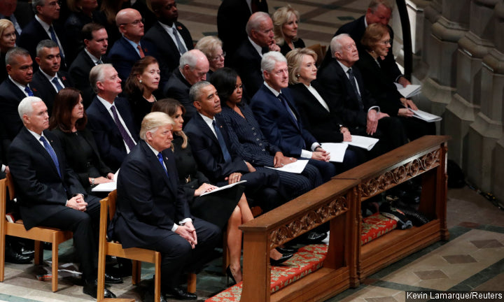 Sapa Obama, Trump-Hillary Clinton Terkesan Cuek di Pemakaman George H. W. Bush