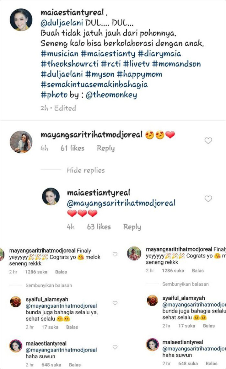 Komentar Mayang di IG Maia