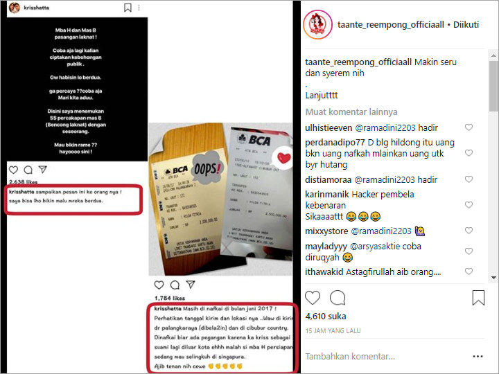 Instagram Lawas Kriss Hatta Beber Bukti Transfer Nafkah, Netter Tebak Hilda Bakal \'Ngeles\' Lagi