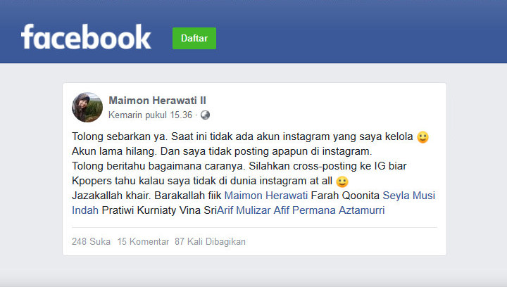 Akun Diserang Pihak Kontra, Maimon Mengaku Tak Memiliki Instagram