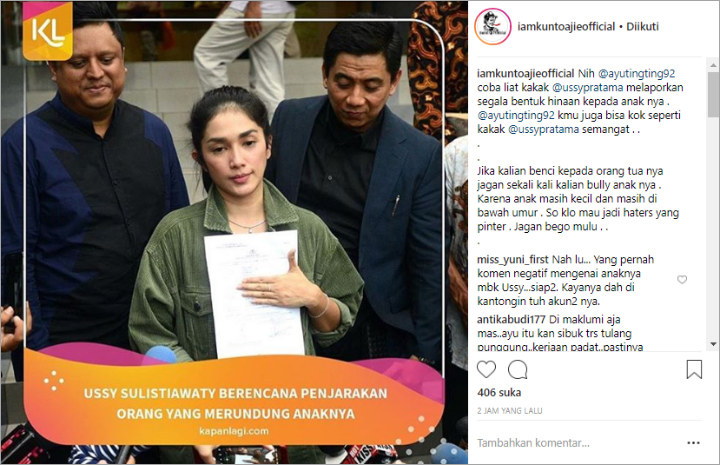 Ikuti Jejak Ussy Sulistiawaty, Fans Minta Ayu Ting Ting Juga Laporkan Penghina Anaknya