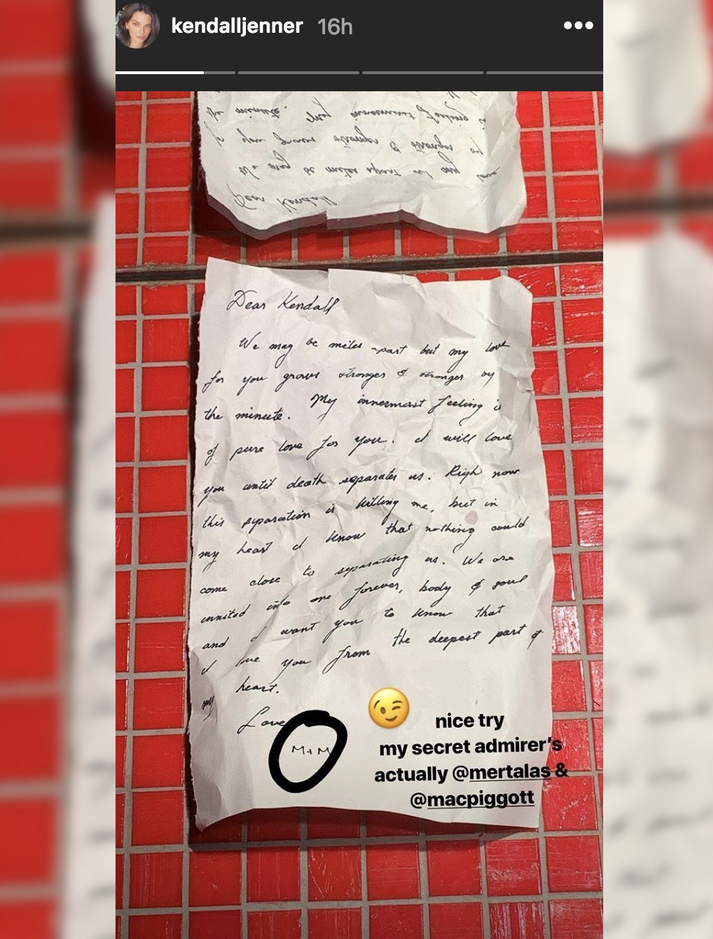 Surat cinta Kendall Jenner
