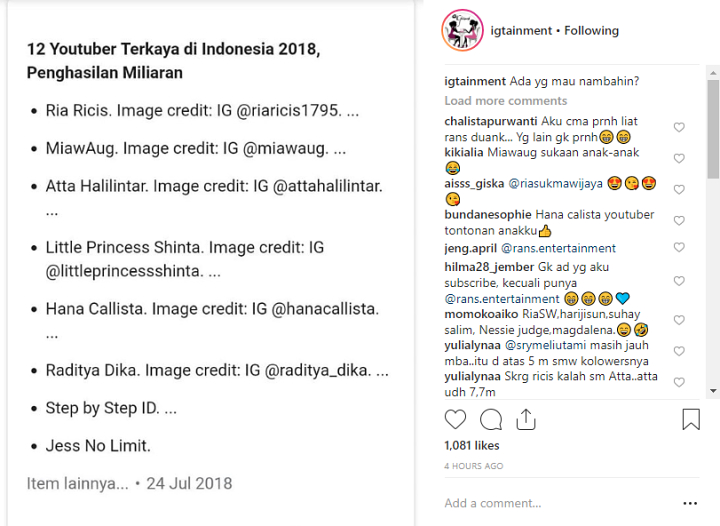Diisukan Raup Miliaran dari YouTube, Netter Soroti Konten Video Ria Ricis-Atta Halilintar Cs