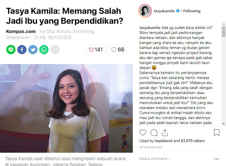 Jadi Salah Paham, Tasya Kamila Beri Penjelasan soal Headline Sebuah Media Online