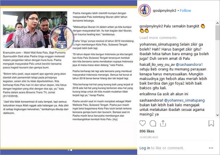 Pasha Pilih Dzikir Bersama Warga Palu di Malam Pergantian Tahun, Netter Setuju