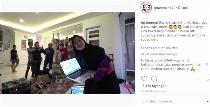 Ria Ricis Capai 8 juta subscriber