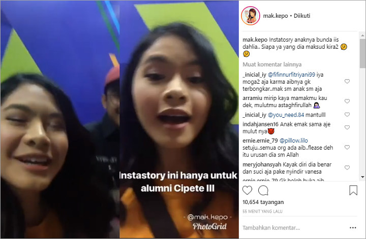 InstaStory Putri Iis Dahlia