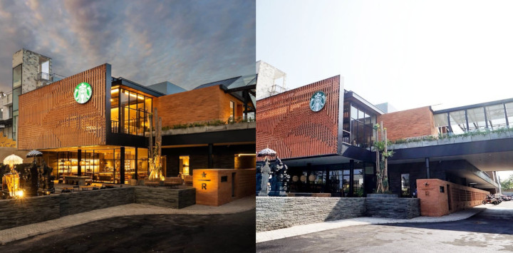 Desain Bangunan Starbucks Reserve Dewata Tampak dari Depan