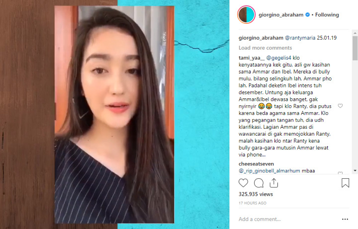 Giorgino Abraham Dituding \'Play Victim\', Unggahan Video Berisi Ranty Maria Banjir Nyinyir