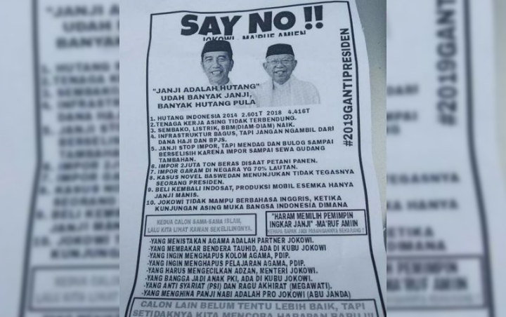 Geger Selebaran 'Say No Jokowi-Ma'ruf Amin' Disebut Timses Sebagai Kampanye Hitam