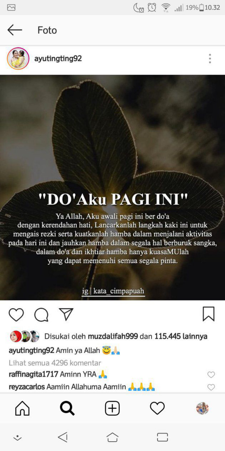 Komentar Raffi di Instagram Ayu