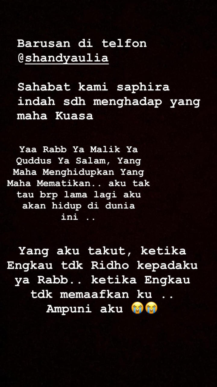 Berbulan-Bulan Tak Dibuka, Chacha Frederica Ungkap Isi Pesan Terakhir Mendiang Saphira Indah 1