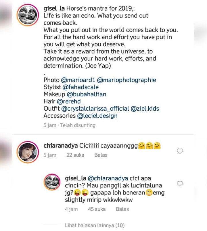 Komentar Gisel soal Kemiripan dengan Lucinta Luna