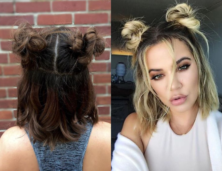 Pigtail Bun untuk Rambut Pendek yang Menggemaskan