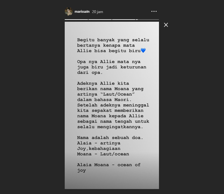 InstaStory Marissa Nasution Soal Mata Biru Bayinya