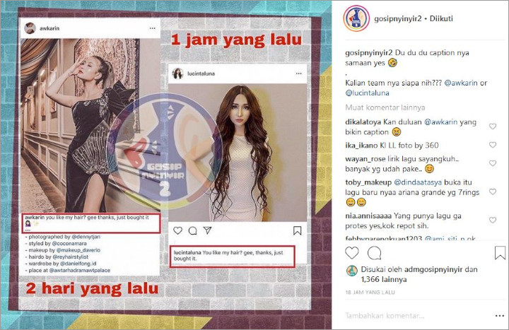 Lucinta Luna Jiplak Caption Milik Awkarin