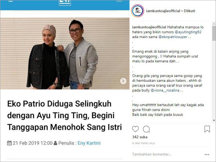 Fans Tertawakan Rumor Ayu Ting Ting Selingkuh dengan Eko Patrio, Sindir Akun Haters