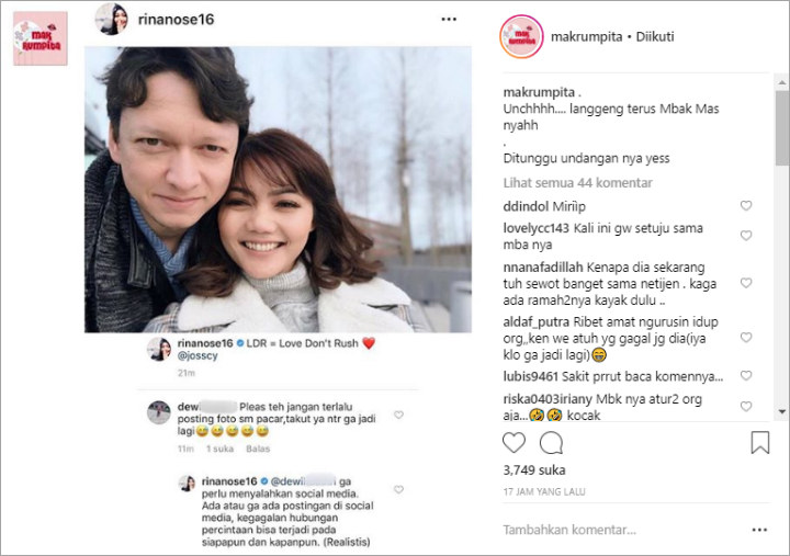 Rina Nose Beri Jawaban Bijak Usai Dicibir Netter Gara-Gara Sering Unggah Foto Pacar