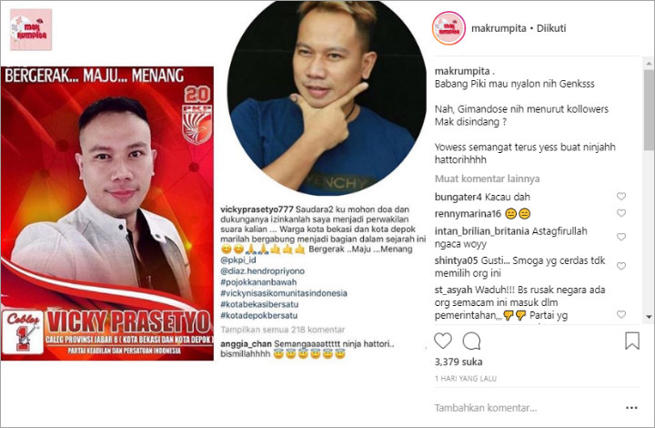 Vicky Prasetyo Kampanye di Media Sosial, Komentar \'Ajaib\' Sang Kekasih Jadi Sorotan