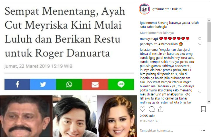 Ayah Cut Meyriska Akhirnya Restui Hubungan Putrinya dengan Roger Danuarta, Netter Girang