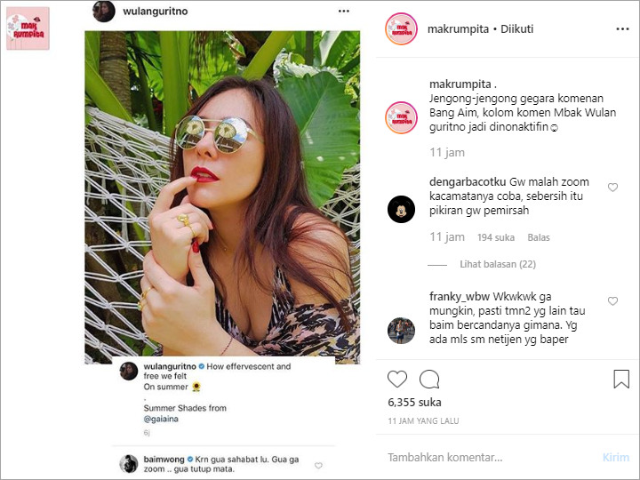 Komentar Baim Wong di Foto Terbuka Wulan Guritno Jadi Sorotan Netter