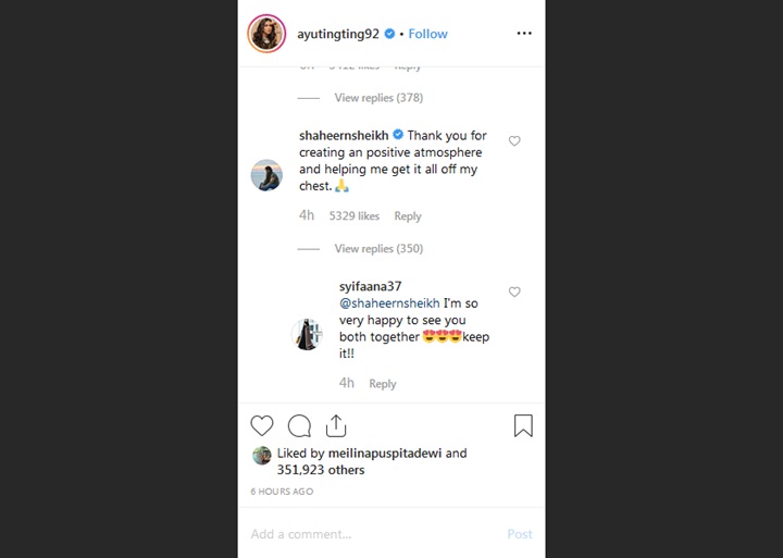 Komentar Shaheer di Unggahan Ayu Ting Ting
