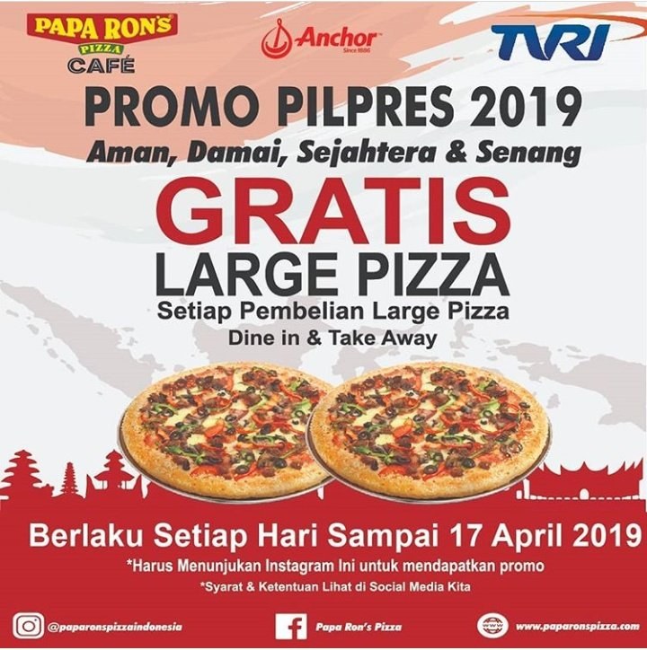 Papa Ron's Pizza Hadirkan Promo Pemilu 2019