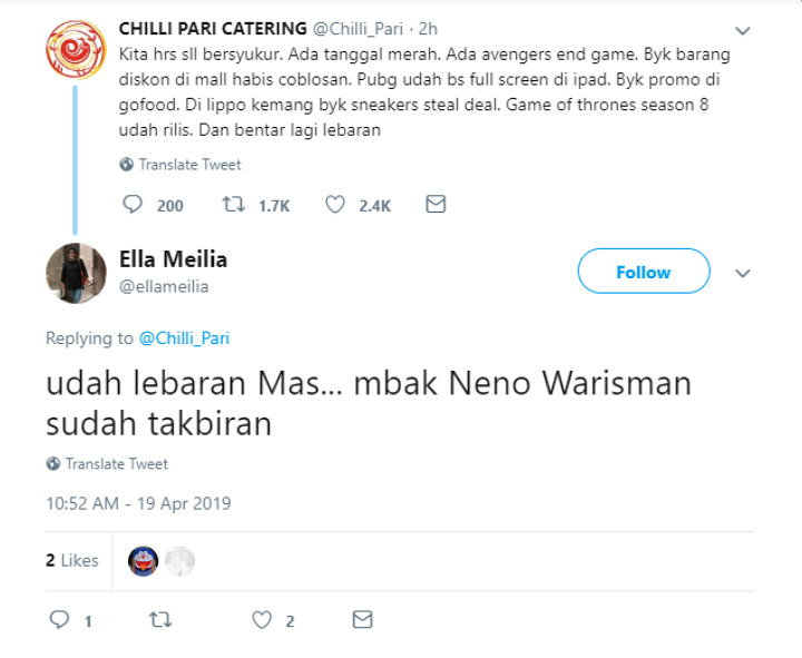 Gibran-Kaesang Putra Jokowi \'Bahas\' Lebaran, Netter Ledek Neno Warisman Soal Ajakan Takbiran