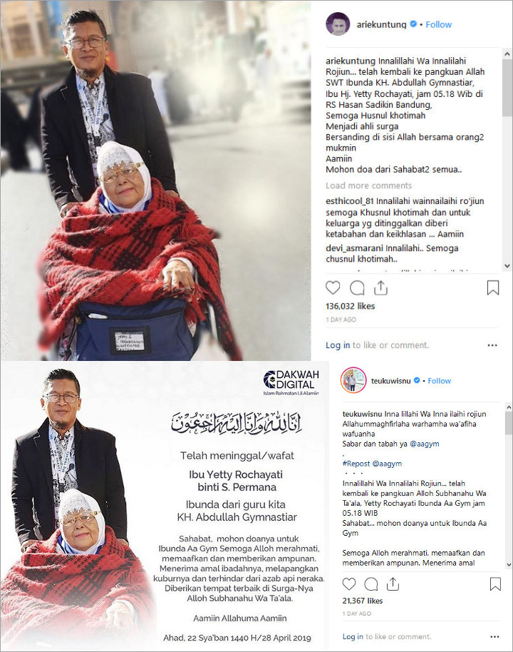 Ibunda Aa Gym Meninggal Usai Sempat Alami Panas, Deretan 