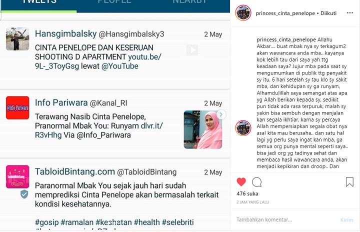 Postingan Cinta Penelope Soal Mbak You