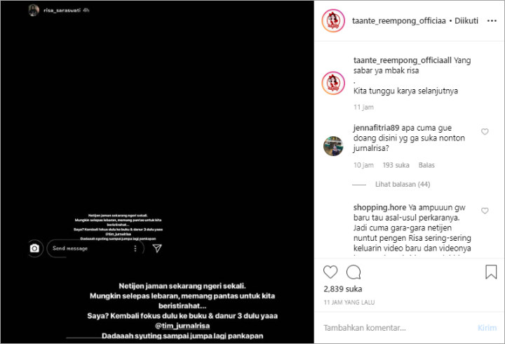 Risa Saraswati Bakal Berhenti Bikin \'Jurnal Risa\' Di YouTube Usai Kecewa Dengan Netter
