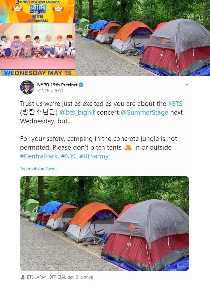 ARMY Camping di Hutan Demi Konser Gratisan BTS, Kepolisian New York Tak Senang