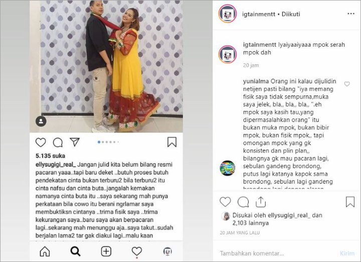 Instagram Ely Sugigi dan Gandengan Baru