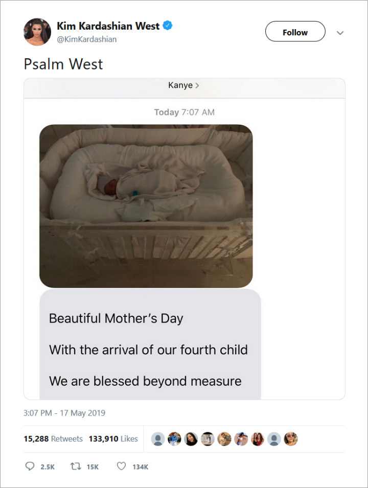 Inilah Arti Nama Anak Keempat Kim Kardashian dan Kanye West Umumkan, Psalm West