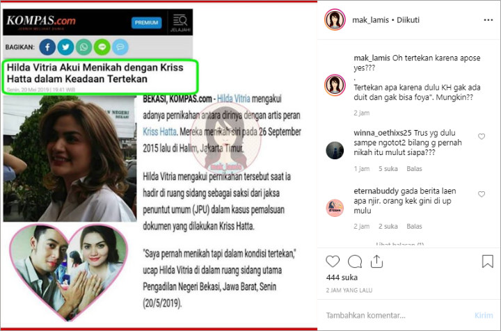 Hilda Vitria Akhirnya Ngaku Pernah Nikah dengan Kriss Hatta, Langsung Banjir Sindiran