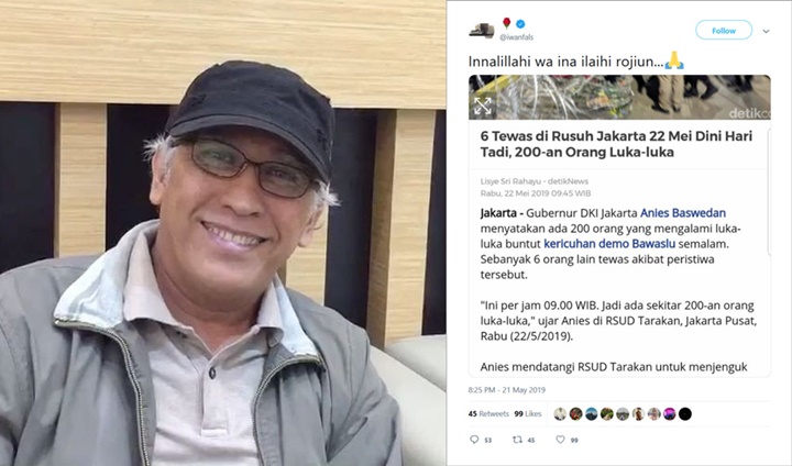 Tweet Reaksi Iwan Fals Berduka