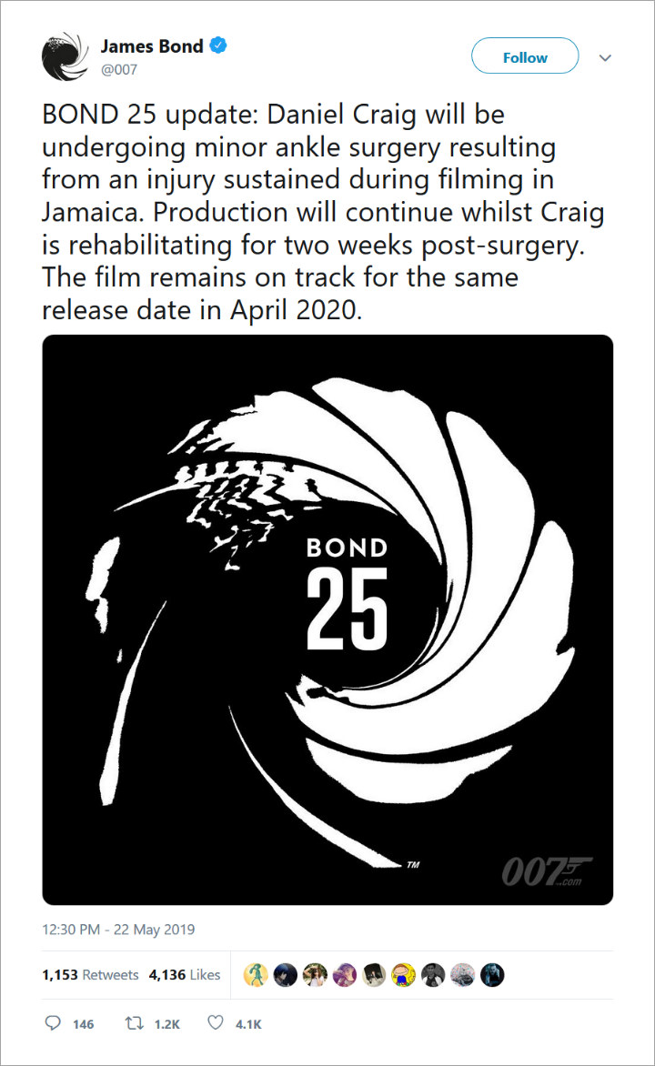 Jadwal Rilis \'Bond 25\' Tak Terganggu Meskipun Daniel Craig Harus Jalani Operasi