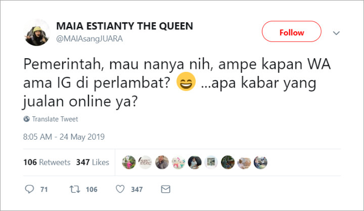 WhatsApp Dan Instagram Down, Maia Estianty Sindir Pemerintah Di Twitter