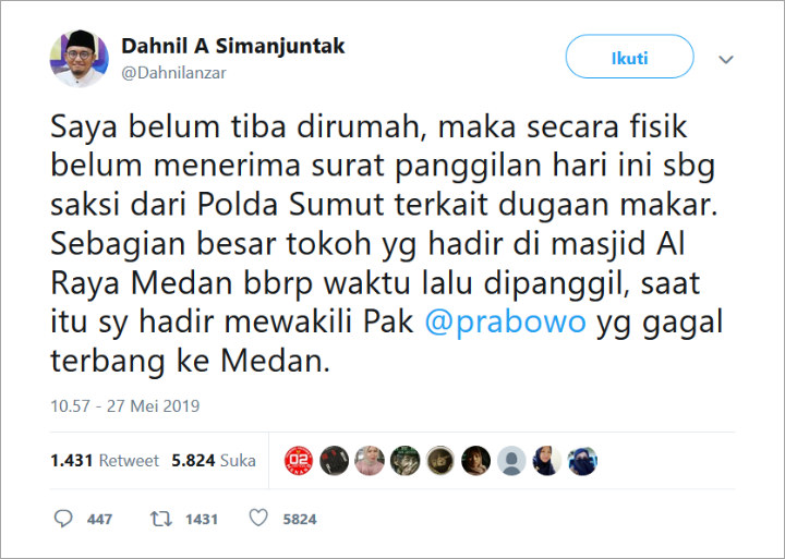Giliran Koordinator Jubir BPN Dahnil Anzar Dipanggil Polda Sumut Sebagai Saksi Dugaan Kasus Makar