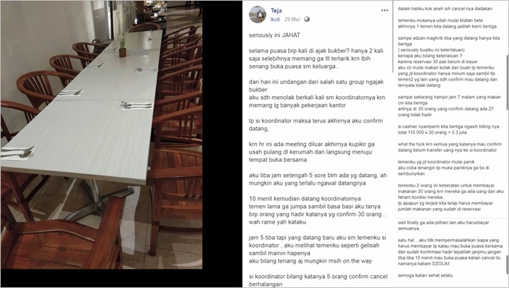  Korban \'PHP\', Pria Ini Harus Bayar Bukber Rp 3,3 Juta Karena Teman-Temannya Batal Datang